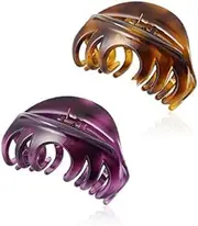 Rosette 2Pcs/set Large Chic Styling Hair Claw Clips with Strong Holding Power for Women Girls' Thick Hair, Indoor Outdoor Hair Grip Clamps and Hairpins (purple+amber)