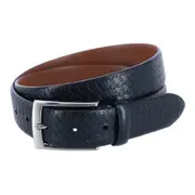 Trafalgar Watson Houndstooth Embossed 35mm Leather Belt in Black at Nordstrom, Size 32