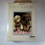 Vtg WonderArt Lab Puppies Latch Hook Kit by Caron #426168- Sealed Box 24 X 34"