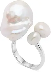 [3 Golden Rules] Sterling Silver Freshwater Pearl Statement Ring, 3 Pearls