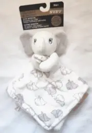Blankets and Beyond Nunu White Elephant Hugging Security Blanket White / Gray