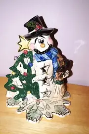 Blue Sky Clayworks Snowman Caroler 2001 Tea Light Candle Holder Heather Goldminc