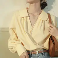 在飛比找蝦皮商城精選優惠-2024年新款法式襯衫長袖上衣早秋季女裝設計感小眾女士鵝黃色