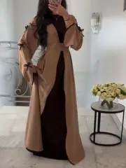 Devine Collections Brown Bow Robe Dress Two-piece Set -with Belt