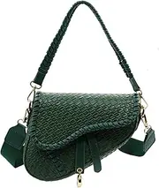 [ERWUBA] fashion women saddle shoulder bag clutch purse small crossbody satchel handbag woven imitation crocodile leather bag
