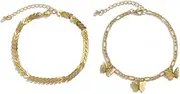 [qqqqqq] Multi Layer Foot Chain Ornament Wheat Ear Chain Metal Foot Chain Butterfly Tassel Foot Chain Geometric Overlapping Foot Ornament-Gold