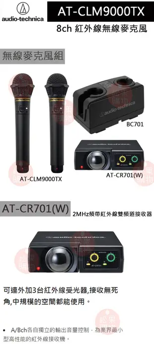 鐵三角 AT-CLM9000TX AT-CR701W BC701 紅外線無線麥克風 (10折)