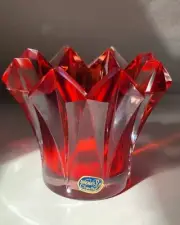 Bohemia Crystal Czech Red Vase - Geometric Art Deco - Bud Vase, Trinket Holder