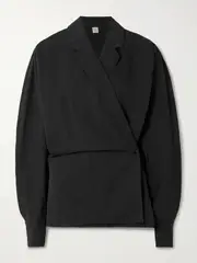 [TOTEME] TOTEME - Organic Cotton And Linen-blend Wrap Blouse - Black - DK36 DK 36 Black