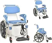 Bedside Commode Chair Elderly Bath Chair Disabled Indoor Mobile Shower Chair with 360° Silent Wheels Foldable Footrest Flip Up Armrest Removable Toilet Comfort Back Load Capacity 330 Lbs