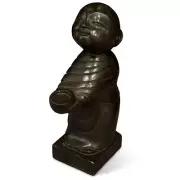 US Seller - Black Stone Chinese Statue of Shaolin Temple Monk Seeking Alms