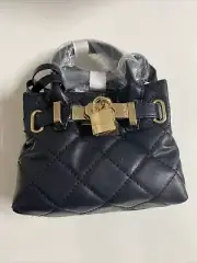 NWT Badgley Mishka mini diamond quilted tote with front Lock gold trim MSRP $99
