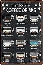 Coffee Menu Metal Tin Signs Vintage Styles of Coffee Sign Art Iron Rustic Wall Decoration Coffee Signs For Coffee Bar Plaque Drinks Retro Metal Poster Cafe Kitchen Home