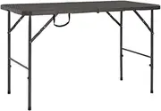 Folding Outdoor Table, Brown Rattan Look, 120cm, Portable Small Table for Patio, Height Dining, Foldable Party Table Top