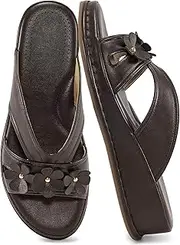 [Ecetana] Sandals for Women Wedge Slides Summer Dressy Comfortable Cushioned Footbed Slip on Platform Casual Shoes