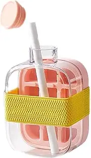 2 in 1 Cup Ice Cube with Straw, Cool Summer Ice Bottle Cup, Silicone Ice Cube Trays with Lid, Easy Press to Release Vertical Ice Cube Tray with Lid for Freezer (Pink,500ml)