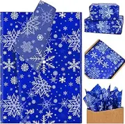 100 Sheets Christmas Tissue Paper for Gift Bags Blue Snowflake Patterned Tissue Paper for Gift Wrapping for Winter Wonderland Party Xmas Holidays Craft Supplies, 13.7 ×19.8 Inches (Dark Blue)