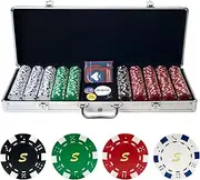 Trademark Poker Personalized Monogrammed 500 11.5 Gram Dice Striped Chips in Case - Script Letter A