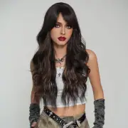 28 Inch Brown Long Wavy Wig Dark Brown Wig with Curtain Bangs Synthetic Heat ...