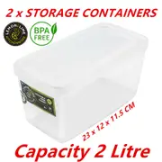 2 x 2L Plastic Food Containers Takeaway Meal Storage Lunch Boxes w Lid BPA Free