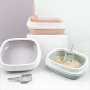 LYCY 1x Cat Litter Box Toilet Tray with Rim Non Spill Portable Kitten Kitty Pan, 48 cm x 40 cm x 14 cm, Gray/Blue/Pink, Cat Owners