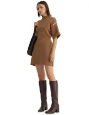 [Oxford] Lisa Knitted Contrast Trim Dress in Camel