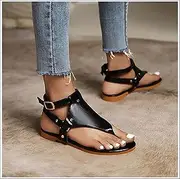 [XWCG] Sandals for Women Casual Summer Wedge Flip Flops with Ankle Strap Womens Comfortable Platform Shoes Casual Comfortable Thong Sandals,Black,US6/EU37