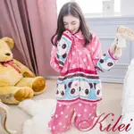 【KILEI】女生睡衣 睡衣套裝 保暖睡衣 熱賣點點熊貓少女心童趣水貂絨長袖睡衣家居服XA4324(童趣玫紅色)全尺碼