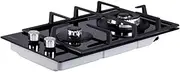 Devanti Gas Cooktop, 30cm 2 Burner Portable Stove Electric Cooktops Wok Burners Cooker Super Powerful Stoves Home Kitchen Appliances, Stainless Steel Tempered Glass Surface Knob Controls Black