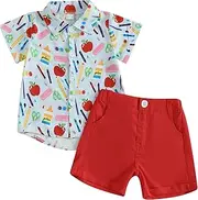 [Licupiee] Toddler Boys Pencil Outfits Back to School 2Pcs Summer Clothes Formal Short Sleeve Button Up Shirt and Shorts Sets
