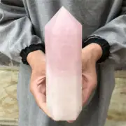 910g Natural Rose Quartz Obelisk Quartz Crystal Point Wand Healing Gem