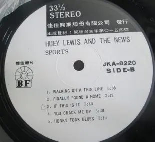 黑膠唱片(片況佳)~Huey Lewis And The News-Sports專輯,收錄The Heart Of Rock & Roll等