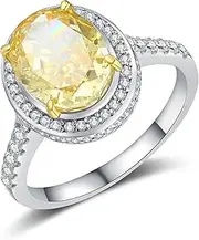 [TUSRORSU] 6 Carat Oval Engagement Rings for Women CZ Simulated Yellow Diamond Rings 925 Sterling Silver Wedding Rings Cubic Zirconia Rings for Bridal