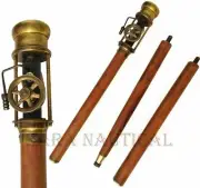 Steam Engine Handle Vintage Wooden Walking Stick Brass Canes 3 Folds