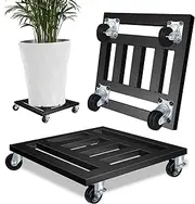 LUBORN Heavy Duty Plant Caddy with Wheels, 2 Pack Metal Rolling Plant Stand Indoor Outdoor, 12'' Square Plant Dolly with Lockable Caster Wheels Holds up 400 Lbs Planter, Black