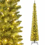 Costway Christmas Tree Slim Pre-Lit Xmas Pencil Tree Holiday Party Decoration Gift