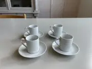 Porcelana Schmidt White Espresso Demitasse Cups & Saucers - Set of 4
