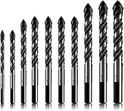 DKIBBITH 10 Piece Masonry Drill Bits Set for Tile Glass Ceramic Brick Wood, 3mm to 12mm Drilling Bits with Triangle Handle, YG8 Tungsten Steel Alloy Tip.（Black)