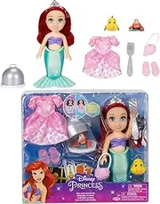 Disney Princess Ariel Doll Sea to Land Petite Ariel Doll with Sebastian & Flounder, in Mermaid Tail and Pink Dress Fashions