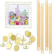 Glooglitter 2 Sets Stretcher Bars for Needlework with Thumb Tacks Regular Needlepoint Stretcher Bars Wooden Canvas Stretcher Bars for Embroidery Stitch Frame Set Bundle with Crafts (12 Inch)