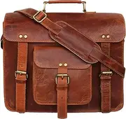 [jaald] Small Leather Messenger Bag Shoulder Bag Cross Body Vintage Messenger Bag for Women & Men Satchel Man Purse competible with Ipad and Tablet, Brown, Small