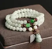 [QSAENHA] Feng Shui Wu Lou/Hulu Amulet Jade Bracelet Waxy Fei Cui Jade Multi-Gemstones Leaf Calabash Lucky Charm Healing Chakra Talisman Crystal Bracelet for Longeveity Wealth Good Luck/1967