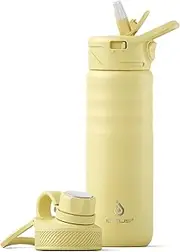 [Ideus] Vacuum Insulated Water Bottle, Stainless Steel Double Wall Flask Metal Sports Canteen with Leak-Proof Straw Screw Cap (Light Yellow, 24oz (710ml))