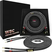 WORLDS BEST CABLES 12 Foot Ultimate -12 AWG - Ultra-Pure OFC - Premium Audiophile HiFi Speaker Cable Pair with Eminence Gold Banana Plugs & Carbon Tweed Jacket