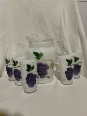 Bartlett Collins Frosted Pitcher & 5 Glasses: Glass Grape Design Set