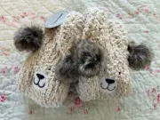 Barnes & Noble Reading Socks Warm Faux Sherpa Lining beige Puppy cozy Size 9-11