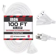 100 Ft Long Extension Cord 3 Outlets 3 Prong,16/3 Weatherproof White Extensio...