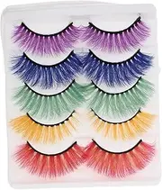 Homoyoyo 5 Pairs Green Fake Eyelashes - 3D Fluffy False Lashes for Halloween Cosplay - Colorful Dramatic Eyelashes for Party and Makeup Looks