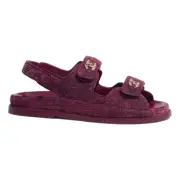 Chanel 21A Pink Velvet Denim CC Logo Mule Slide Strap Flat Teva Dad Sandal 36