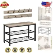 3-in-1 Entryway Organizer: Shoe Bench, Coat Rack & Hooks - Effortless Assembly